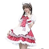 [FULINE] メイド服 コスプレ メイド かわいい メイド服 チェック コスチューム 仮装 メイド服 半袖 メンズ メイド服 女装 メイド服 大きいサイズ ハロウィン メイド服 男性用 レッド 4XL