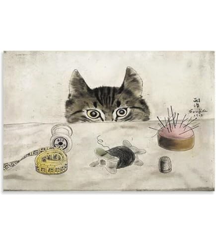 藤田嗣治 猫と少女 1951 リトグラフ 石版画　アンティーク　額装　フランス 藤田嗣治 エスタンプリトグラフ「猫と少女」 100部限定｜Yahoo!フリマ