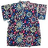 甚平 ベビー 女の子 じんべい 日本製生地 綿100% ロンパース ベビー服 花火柄 花火-紺-1018 80cm