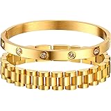 MPRAINBOW Personalized Women Thick Link Bracelet - Love Quote Name ID Engraved Link Bracelet,Adjustable Watch Band Chain Wris