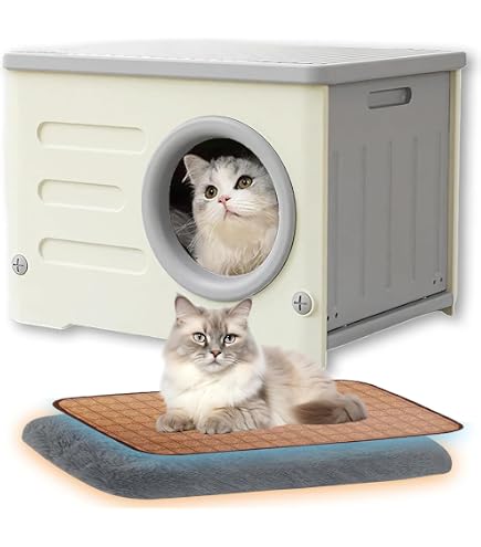 Amazon | 屋外用キャットハウス（猫用マット付き）耐候性プラスチック 