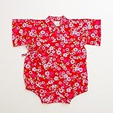 日本製 甚平ロンパース 女の子 花 70ｃｍ/80ｃｍ　（720911） (80ｃｍ, レッド)