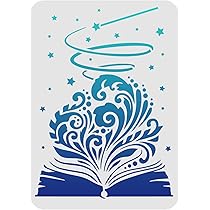 FINGERINSPIRE 4-Pack Book Stencils - 5.9x5.9 Inch Reusable Painting Templates For Wall Decor