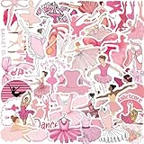 ピンクのバレエステッカー50枚、ウォーターボトルステッカー、ビニール防水ノートパソコンスケートボードステッカー、大人、ティーン、子供、女の子向けの美しい車用デカールコンピューターステッカー (バレエ)