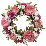エルアーツ 造花 ヌベールローズリース 直径22cm・花径2~6.5cm ピンク E3788-02