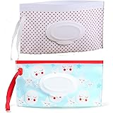 2 Pack Baby Refillable Wet Wipe Dispenser, Reusable Wipe Holder Wipes Pouch Container, Portable Travel Wipes Holders & Case, 