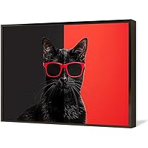 赤綿　絵画　アート　赤いマントの黒猫 赤綿絵画アート赤いマントの黒猫
