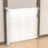 Seagar ペットフェンス ベビーゲート バリアフリー 巻き取り式 赤ちゃん安全 子供ゲート 最大幅150cm ベビーガード バリアフリー段差なし 侵入防止 ロック機能 階段 台所 100cm以上幅 子供セーフ 出産祝い (最大幅150cm, 白い