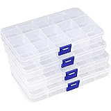 BTtime 透明 収納ケース 4個セット プラスチック アクセサリー パーツ 収納箱 パーツ入れ 小物入れ 雑貨入れ アクセサリー収納 17.3×9.8×2.3cm (15グリッド)
