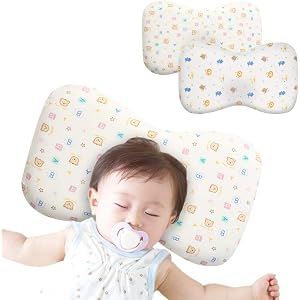 ベビーナチュレタ ベビー枕 赤ちゃん枕 絶壁防止 絶壁 向き癖 低反発 国内安全検査済み 頭の形が良くなる 通気性 綿100% 洗える枕カバー2種類セット
