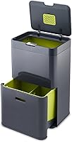 Joseph Joseph 30020 Intelligent Waste Totem Trash Can and Recycler Unit Garbage Can Recycling Bin, 13-Gallon, Gray