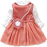 [decolity] 女の子 ドレス キッズ レース ワンピース 長袖 無地 春秋 お姫様ドレス バッグ付き 85 90 95 100