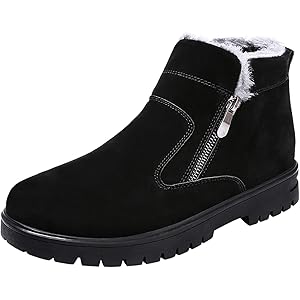 [Kitlilur] スノーシューズ メンズ ジッパー 防寒防滑防水 スノーブーツ 防寒ブーツ スウェードシューズ スエ…