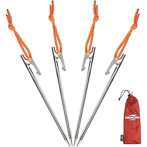 Soomloom ペグ チタン製 固定ロープ付き テント用 タープ用20/24/30/35/40㎝ 4本/6本/8本セット