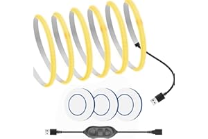 【RYE】COB テープライト 5V USB LEDストリップフレキシブル 幅5mm 隠れたライトテープ1.5m 320LEDs/m 電球色2700K 丸ボタン3つリモコン付き 両面テープ変形可能 切断可能 寝室 キッチンホーム オフィス