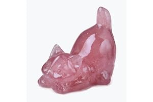 DZJXBZhu Strawberry Quartz Cat Crystal Statue Healing Crystal Reiki Meditation Pocket Gem Guardian Sculpture Home Study Table Desk Decor Collection Gift for Loved Ones