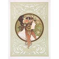 クリシュナ　ブラフマ　額縁付　　　　ビンテージポスター　リトグラフ Amazon.co.jp: ミュシャビザンティン風の頭部：ブルネット
