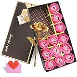 YOBANSA 金箔のバラ 造花 石鹸 花 フレグランス ソープ フラワー プレゼント 枯れない 花 母の日 誕生日 結婚祝い 結婚記念日 大切な人への感謝 メッセージカード付き (2色ピンク)