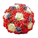 [赤/白 ローズ]人工花結婚式の花嫁の花束結婚式の花束の装飾 結婚式の花嫁のブーケ 人工花束