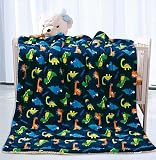 エレガントなホームKids Soft & Warmシェルパ赤ちゃん幼児用男の子Sherpa Blanket Navyブルー恐竜マルチカラー印刷Borregoベビーカーまたは幼児用ベッドBlanket 