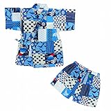 甚平 ベビー 男の子 和柄 上下セット じんべい じんべえ ブルー 95