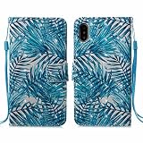 iPhone X ケース ,COOSTOREJP かわいい面白いカラフルな絵画の3DパターンのPUレザーウォレットケースApple iPhone X用,リーフ