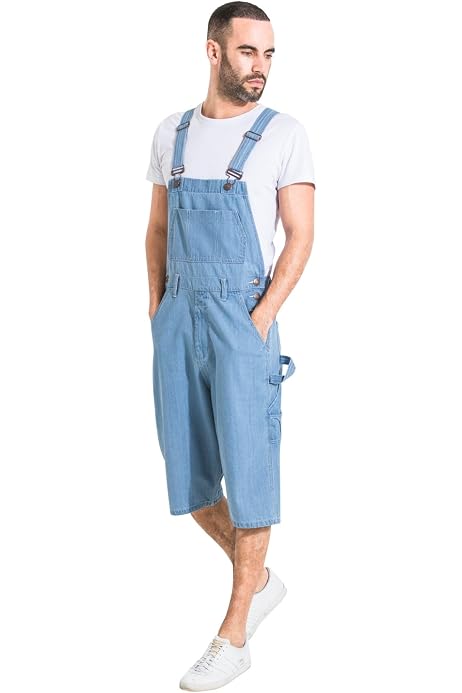 USKEES Mens Denim Dungaree Shorts Loose 