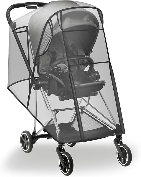 HOMEhome ベビーカー レインカバー A型 B型 防水 防寒 防風 ユニバーサルサイズ ウイルス対策 収納ポーチ (ブラック) - 1