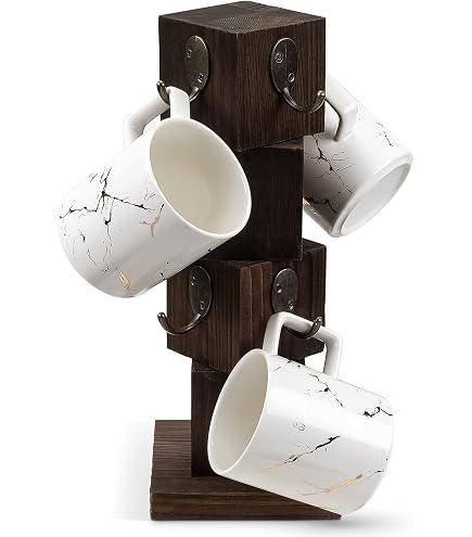 MyLifeUNIT Becherhalter Baum Aus Holz – Schwarzer Ständer Mit 8 Haken Für Tassen & Tassen