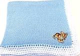 ニットかぎ針編みFinishedブルーコットンホワイトトリムBaby Blanket with Tiger Cub