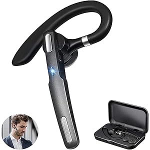 [令和2年進化型]Bluetoothヘッドセット Bluetoothイヤホン ワイヤレスイヤホン V5.0 10時間連続使用 マイク内蔵 ビジネス 耳掛け型 ハンズフリー通話 片耳型 CVC8.0ノイズキャンセリング ミュート機能 左右耳兼用 高音質 ブルートゥースヘッドセット マイクブーム180°回転 快適装着 iPhone&android対応 オンライン英会話/ビジネスチャット/仕事/通学/ウォーキングなどに適用 収納ボックス付 在宅勤務