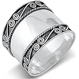 Sterling Silver Women's Bali Rope Ring Wide 925 Band Swirl Fashion Sizes 6-12