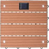 ウッドデッキパネル ライトブラウン LEDライト 4枚セット : 自動点灯 防塵防滴 ジョイント式 人工木 照明 ソーラー 30x30cm