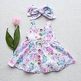 ZooArts 子供ドレス ガールワンピース 女の子 ヘッドバンド 花柄 袖なし プリンセスドレス スウィートガール 子供服 赤ちゃん 夏 可愛い おしゃれ ホワイト (80（6-12月）)