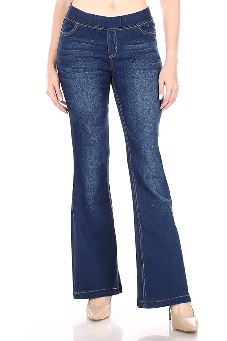 Jvini Women's Pull-On Stretchy Slim Bootcut Denim Flare Pants Black  1X-Large : Amazon.sg: Fashion