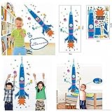 ロケット&ホットエアバルーンGrowth Chart withステッカー壁デカール高さ測定定規のベビー、キッズ、男の子&女の子保育園ホーム装飾 58 x 160 cm イエロー EBRNCYTHJ