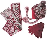 エムジュニア ニット帽子&マフラー・手袋セット ノルディック 1-20-230 レッド 52cm