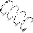 RIOSO 4Pcs Men's Cuff Bracelet Silver Cuff Bracelet for Men Adjustable Twisted Bangle Cuff Bracelets Set, no gemstone