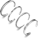 RIOSO 4Pcs Men's Cuff Bracelet Silver Cuff Bracelet for Men Adjustable Twisted Bangle Cuff Bracelets Set, no gemstone