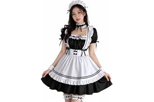 [HEWEAYTA] メイド服 コスプレ 8点セット S-3XL - メイド 仮装 一式 ショート丈 ロング丈 男女兼用 ハロウィン