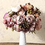 人工牡丹Bouque花シルク部屋ホームパーティー結婚式庭装飾用(ライトピンク)