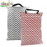 2PCS Large Wet Dry Hanging Pail Bag for Baby Cloth Diaper or Laundry , Grey Red Wave by OHBABYKA