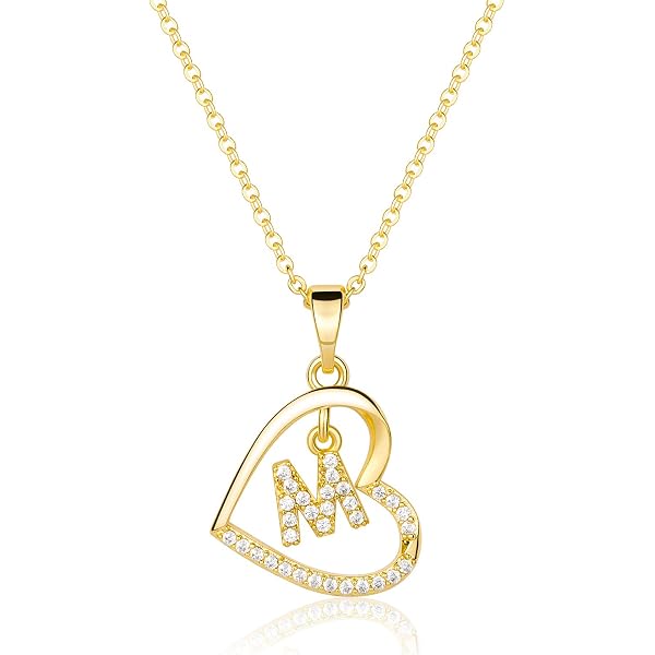 KIMIONE Heart Initial Necklace For Women - 14K Gold Plated, Cubic Zirconia, Dainty 16+2 Inch Chain, Personalized Jewelry Gift