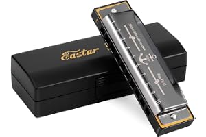 Eastar Major Blues Harmonica, 10 Holes C Key Beginner for Kids Children Adults Students, with Hard Case and Cloth, Black
