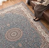 萩原 ラグ 約140×200cm 「ターコイズ」 転写プリントラグ 洗える 撥水 滑りにくい加工付き