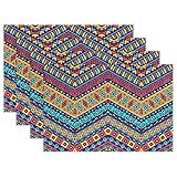 thunana、プレースマットボヘミアンヴィンテージパターンディナーマット、耐熱、crinkle-proofプレースマット set of 6