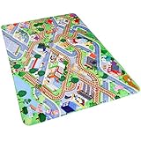 Baibu Home 子供 ラグ キッズマット プレイマット トミカ　道路　線路　プラレール　フランネル　優しい肌触り　洗える　面白い　子供部屋　100х150cm