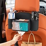 AUSTYLCO 車用収納袋 車用シートバック収納ボックス 後部座席用収納袋 リアツーインワン多機能ティッシュバッグ ウォーターカップホルダー 多機能収納袋 大容量 フック付き 車用収納 車用品 1個