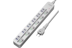 SAYBOUR 電源タップ 雷ガード 個別スイッチ 節電タップ おしゃれ省エネACコンセント 6個口LED PSE認証済 延長コード (1m, ホワイト)