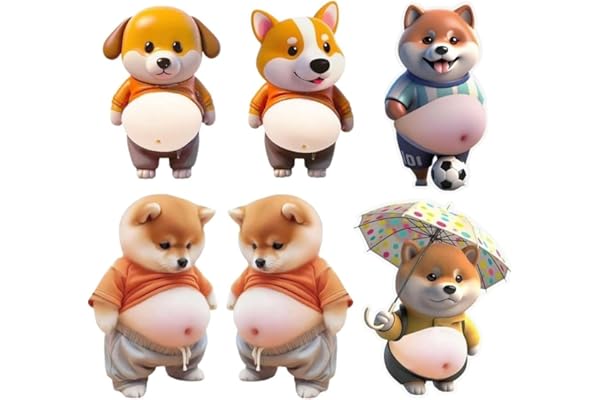 犬 お腹 シール 3D 【6枚】立体 ぷにぷに シール やわらかい ステッカー スマホ 手帳用 デコレーション (犬A 6枚)